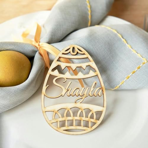 Personalized Easter Bunny Egg Ornament, Laser Cut Name Place Cards, Custom Easter Basket Tag, Party Celebration, 5Pcs-Mirror Rose Gold-9.5cmx12cm