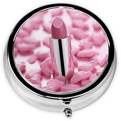 Runde Pillendose, 3 Fächer, Pillendose für Geldbörse und Tasche, kleiner Pillen-Organizer, rosa Lippenstift-Muster, Reise-Pillendose, tragbare Öl-Aufbewahrungsbox, Metall, Medizin, Vitamin-Organizer,