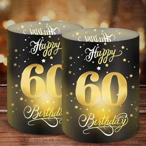 Moorle 12 Windlichter für 60. Geburtstag, Happy Birthday Deko für Männer und Frauen, geeignet