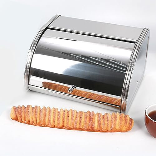 Blanketswarm Bread Stainless Steel Box for Kitchen Countertop, Large Capacity Storage Container with Roll Up Lid, Metal Bin for Bread, Cake, Doughnut (Mirror Surface)
