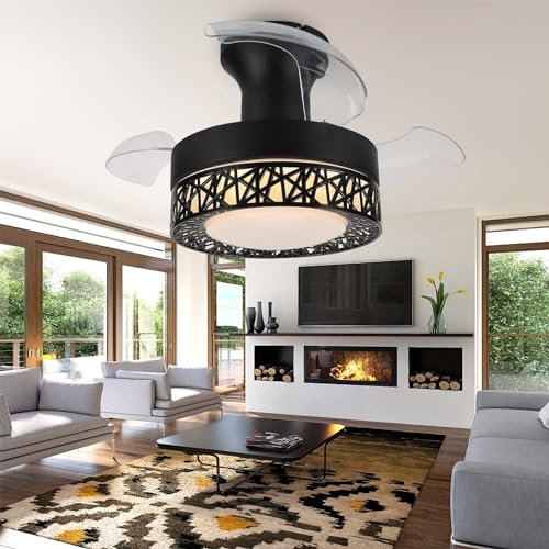 52 cm Ventilador de Techo con Luz Aspas Retráctiles, Lámpara Ventilador Techo 6 Velocidades, Plafon Ventilador Techo con Luz LED Silencioso Regulable Dormitorio Habitacion Infantil