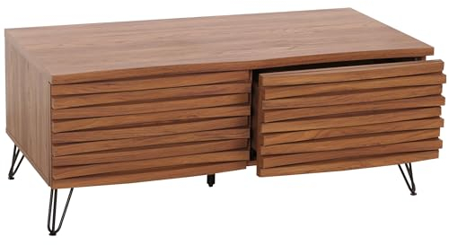 Mendler Couchtisch HWC-M49, Wohnzimmertisch Tisch, 3D-Design 2 Schubladen MDF Metall 46x110x55cm - Walnuss-Optik