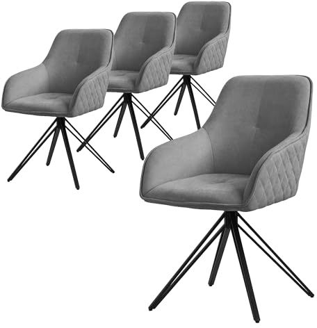 ML-Design matsalsstolar snurrbara set om 4, textilväv, grå, vardagsrumsstol med armstöd/ryggstöd, 360° snurrbar stol, stoppad stol med metallben, ergonomisk fåtölj, köksstol, loungefåtölj
