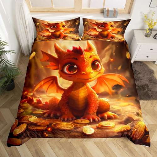 Homewish Bettbezug 140 x 200 cm, für Kinder, süßer Drache mit 1 Kissenbezug, Bettwäsche Dschungel, Magischer Dschungel, für Jungen und Mädchen, Bettbezug-Sets Wildtiere, Tagesdecke Traumwelt