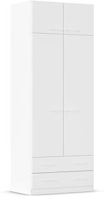 Rauch Möbel PRANDON, Kleiderschrank, Farbe Weiß, Breite 91 cm | Schrank, Mehrzweckschrank, 2-türig, 2 Schubladen, für Schlafzimmer, Kinderzimmer, Homeoffice, Hauswirtschaftsraum, Garderobe