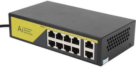 Pongnas Switch Poe a 10 Porte, 8 Porte Poe Gigabit, 2 Porte Uplink, Custodia in Metallo per Telecamere IP Poe, Telefoni VOIP, con Tecnologia Avanzata di Scarica Parziale per Uffici