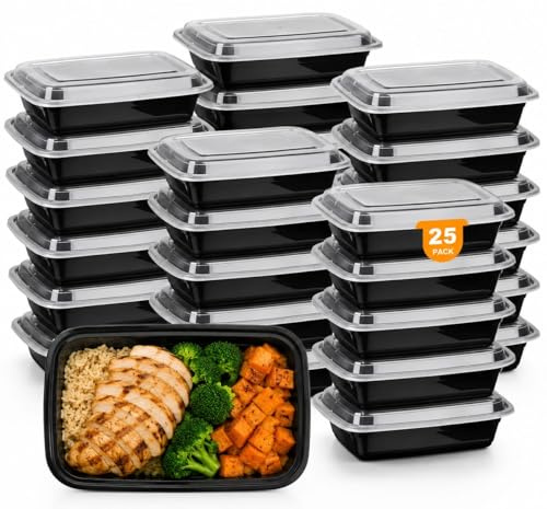 ZubyShax 25 Pack 28oz Meal Prep Containers with Lids, BPA Free Reusable Food Storage Containers, 1 Compartment Stackable Lunch Boxes, Airtight, Microwave, Freezer & Dishwasher Safe