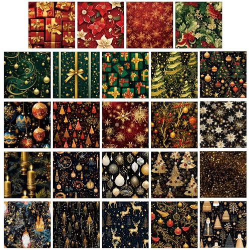 48 Blatt Weihnachts Scrapbooking Papier 24 Motive Weihnachtsmotiv Dekorpapier Bastelpapier Block mit Muster 6 X 6 Decoupage Papier Vintage Dekorativ Motivpapier für DIY Kartenherstellung Basteln