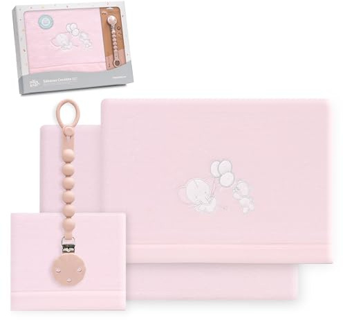 Interbaby - Juego Sabanas Cuna 60x120 Poliester 100% | Sabana Cuna Coralina, Cálida, Suave | Incluye Sabana Bajera, Encimera y Funda de Almohada | Ideal para Invierno | Elefante Globo Corazón Rosa
