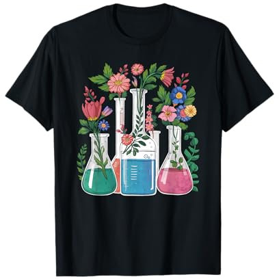 Floral Beakers Chemistry Lab Technician Scientist Teacher T-Shirt