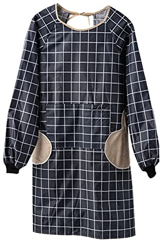 CHUDOU Delantal de Cocina, Manga Larga, Impermeable, Bolsillos, Toallas de Mano, Azul, 33X41 (Blue, 33X41)