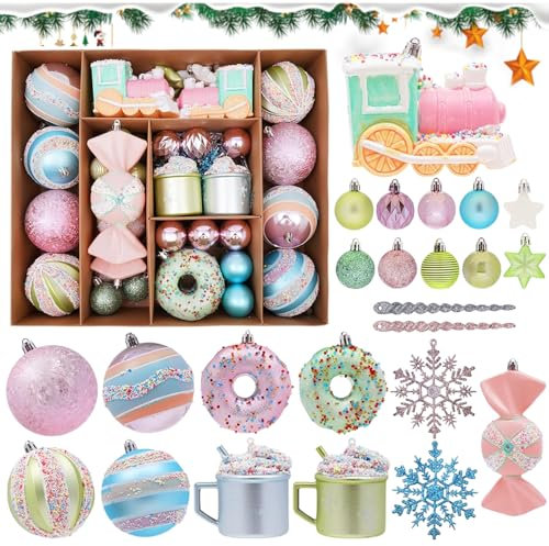 70 Stück Weihnachtskugeln,Kunststoff Weihnachtsbaumkugeln Box mit Aufhänger,Christbaumkugeln Glitzer,Christbaumkugeln Kunststoff,Weihnachtsbaumschmuck Set,Weihnachtsbaumschmuck und -schmuck