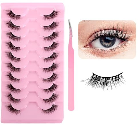 GADITIEK 10 paires Faux Cils Individuel, Extension Cils de Half Eyelashes Demi cils Curly Cat Eye Lashes Look Avec Naturel Wispy-Naturel Cils Artificiels (BY01)