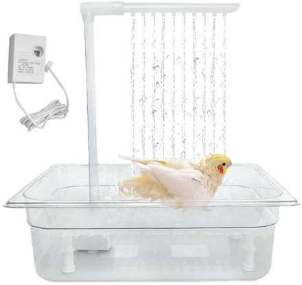 Qkbuza Wellensittich Badewanne ABS Vogel Badehaus Badewanne Automatische Vogelbrunnen Mehrzweck-Kleinbadewannenschüsselkäfig Automatisches Vogel-Badezimmerspielzeug 32.5x26.4x30 cm
