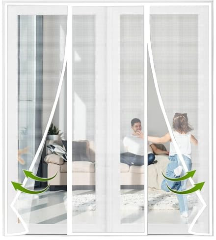 Magnetischer Fliegengitter-Vorhang mit starken Magneten, 230 x 260 cm, weiß, robuster Insektenschutzvorhang mit starken Magneten, vollständiger Rahmen, kein Lücken-Design, hält Insekten fern und lässt