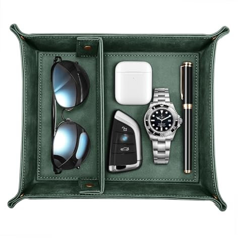 SITHON Taschenleerer, Tablett Organizer Ablage Aufbewahrungsbox Abnehmbare 2 Fächer Kunstleder Ablageschale für Handy Schmuck Schlüssel Kleingeld Geldbörse und Büroausstattung, (Grün)