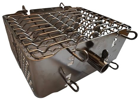 BBQNovation Cestino girevole in acciaio inox, per barbecue a gas, griglia a carbonella e a sfera, regolabile, lavabile in lavastoviglie, 21 x 19 x 7 cm, perfetto per pollo e verdure