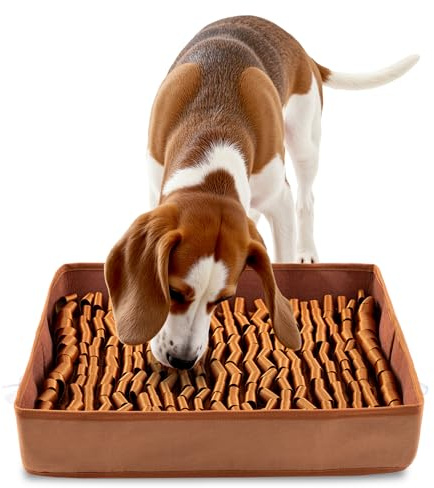 FunFurry Snuffle Mat for Dogs, Dog Puzzle Mat, Interactive Dog Toys for Enrichment,Sniff Mats with Non-Slip Backing,Suitable for Breeds and Sizes of Dogs (Brown, 17 X 15)
