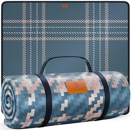 KESSER® Couverture de pique-nique et camping, 200 x 200 cm, imperméable, 3 couches, confortable, poignée de transport, plage et camping