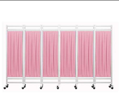 ZNGEPHAP 5 Panel Room Divider Folding Privacy Screen, Outdoor Retractable Partition for Patio Privacy, Portable Medical Screen on Wheels, Mobile Separator(Blue) (Pink)