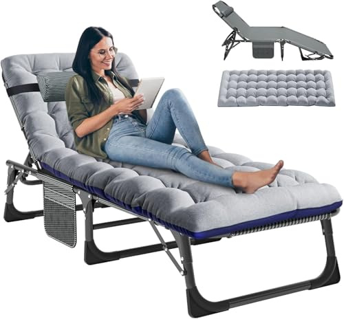 Ryuhic Sonnenliege Liegestuhl Klappbar Strandliege Gartenliege | 200KG Belastbar Klappbett mit Matratze und Nackenkissen, Verstellbare Relaxliege Campingliege für Outdoor Balkon