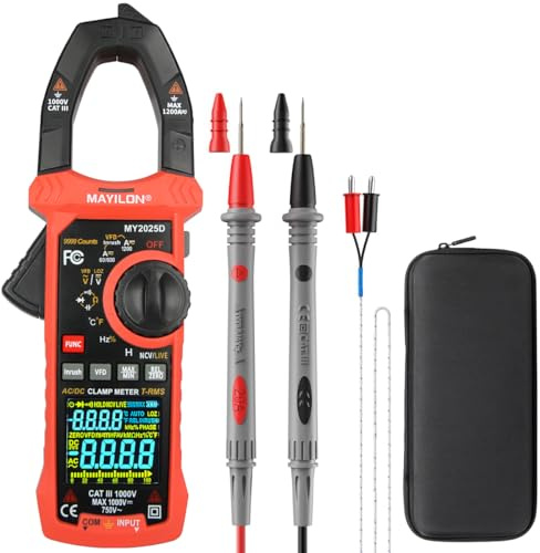 MAYILON Digital Clamp Meter, Multimeter, 10000 Counts Voltmeter Supports 1000V AC/DC Voltage, 1200A AC/DC Current, Inrush, Lowz, Vfd, Resistance, Capacitance, Continuity, Live Wire Testing, NCV