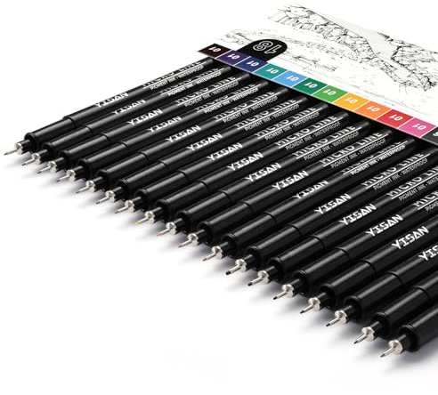 YISAN 18-pack konstpennor, vattenbaserade pigment fineliner, 11 arkivfärger filtspets och 7 svart, 70344
