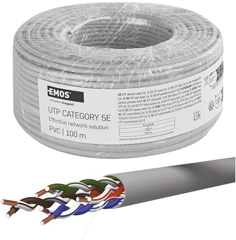 EMOS - Cable de red UTP CAT 5e, 100m, PVC - Cable de conexión CAT5e UTP - Cable CCA - Cable LAN Gigabit - Cable Ethernet sin blindaje - Para interiores
