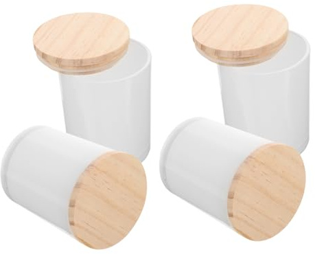EXAOMBLE 4pcs Glass Candle Cups Lids Empty DIY Tea Light Candle Holders for Table Centerpieces
