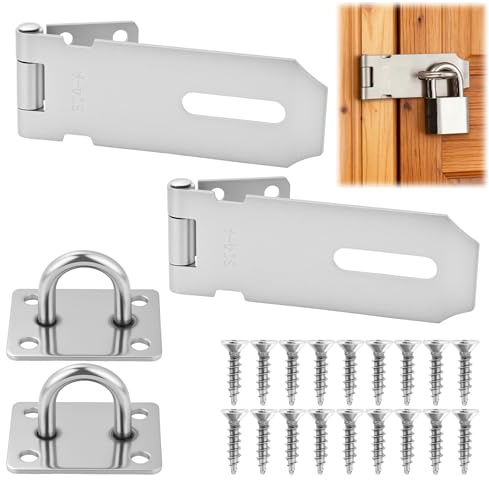 2 Pezzi Lucchetto Hasp Chiusura Porta, 4 Pollici Acciaio Inossidabile 304 Catenaccio Porta con 18 Viti, Chiusura Porta per Camera da Letto, Garage, Armadio (Argento)