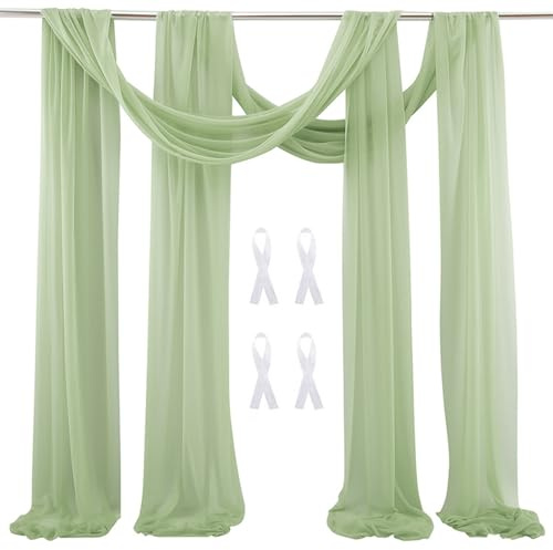 2 Stück Hochzeitsbogen Vorhang Querbehang, 75x600cm Hochzeit Bogen Sheer Vorhänge Hintergrund Hochzeit Tüll Chiffon Voile Heiratsantrag Deko für Fotografie Party (Grün)