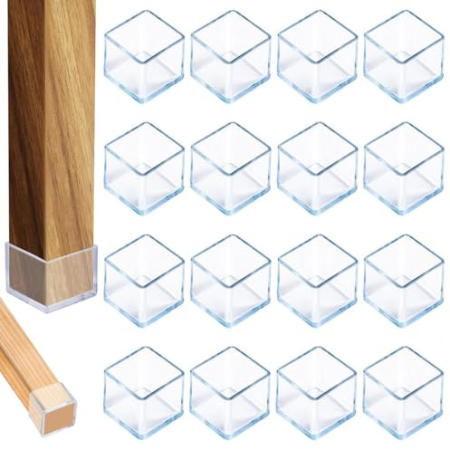OIXEYA Set di 16 protezioni per pavimento quadrate in silicone per gambe della sedia, 25 x 25 mm, protezione per piede quadrato