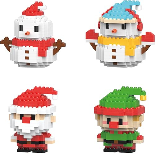 Gxdamxz Bausteine Weihnachten Set, Weihnachtsbausteine, Mini GebäUdefiguren, Christmas Building Block, 4 Stück
