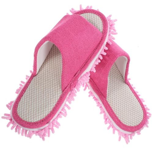 MUCKLILY Pantoufles-serpillères De Nettoyage De Femme, Taille M, Tissu Microfibre Rose Vif, Semelle Amovible Lavable, Usage Intérieur Pour Maison Et Bureau
