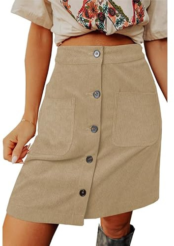 Jupe Courte En Velours Côtelé Avec Poches Pour Femme, Style Vintage, Taille Haute, Boutonnée Sur Le Devant, Longueur Genou, Coupe Trapèze, Pour L'École, Le Travail, Le Quotidien, Couleur Abrico
