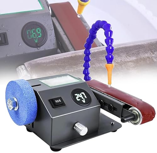 CHANGLKJ Lijadora De Banda En Seco Y Húmedo, Amoladora De Banco Eléctrica con 10 Bandas Abrasivas, Motor De 350 W Y Regulación De Velocidad Continua De 0-13000 R/min, Ángulo De Trabajo Ajustable