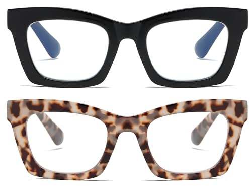 Fsread Gafas de Lectura Estilo Oprah Para Mujeres - Pack de 2 Estilosas Con Bloqueador de Luz Azul y Bisagras de Resorte +1.0