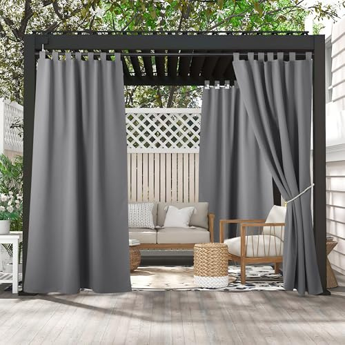 PONY DANCE Outdoor Vorhang Wetterfest mit Schlaufen Outdoorvorhang Balkon | 2er Set H213 x B132cm, Grau, Sonnnenschutz, Hitzeschutz, Wasserdicht, Outdoor Gardinen für Terrasse Pavillon Pergola