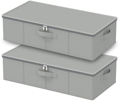 GUOHNHE Contenitore Sottoletto, per Coperte, 60x30x15 cm, Grigio, Set di 2 | Scatole Pieghevoli Spaziose Portavestiti, Pratici Organizer Sotto Letto, Cassettiera Salvaspazio per Coperte Vestiario