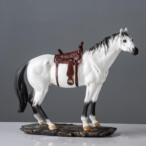 Cutfouwe Pferdestatue aus Kunstharz für Garten & Wohnzimmer-Detailgetreue Pferd Skulptur,Wetterfeste Außen- und Innendeko-Elegante Design-Dekoration für Flur,Regal-22cm Höhe,Weiß
