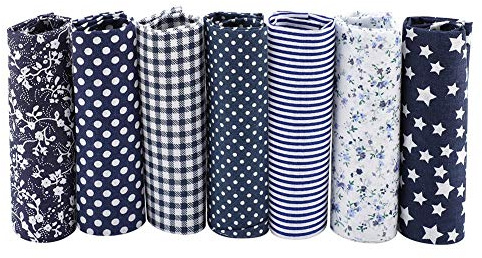 7 Stück Baumwollstoff zum Nähen, 25 x 25 cm Baumwollstoff Meterware Stoffpaket Stoffreste zum Nähen Patchwork Stoffe zum Quilten DIY Basteln Handwerken (Dunkelblau)