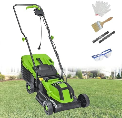 Elektrisk GräSklippare, Sladddriven HandgräSklippare Med 3-Stegs HöJdjustering, Uppsamlingskorg, FäLlbart Handtag, Elektrisk VertikalskäRare FöR TräDgåRd Och GräSmatta 2100W/32CM-Cord25M