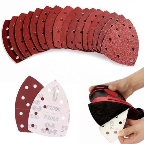 80 PCS Mouse Sander Pads, Hook and Loop Sandpaper, Assorted 40-2000 Grit | Sanding Pads with 11-Hole Design Compatible with Ryobi Bosch Multi-Sander PSM 100A PSM 200 AES PSM 18 for Wood Metal Paint