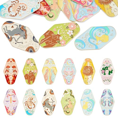 Sparkeads 12 Stück Zwölf Sternbilder, Legierung, Emaille, Anhänger, Sternzeichen-Charms, Astrologie, Horoskop, baumelnde Charms für Lesezeichen, Halsketten, Ohrringe, DIY-Schmuckherstellung