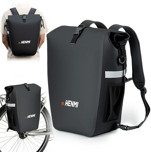 HENMI 3in1 Fahrradtasche 28L, Geeignet als Gepäckträgertasche, Rucksack, Umhängetasche, Fahrradtaschen Gepäckträger mit Wasserdicht und Reflektierend Funktion