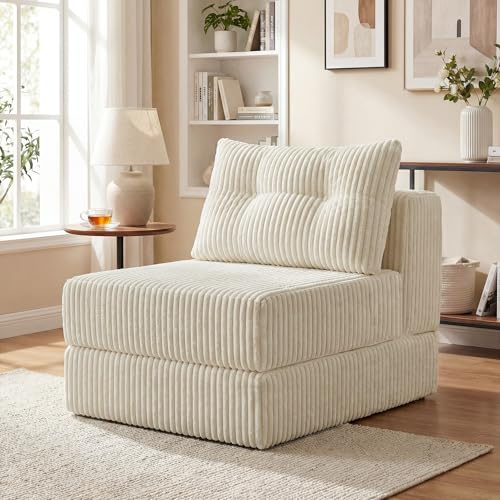 GRAVFORCE Faltbares Schlafsofa mit Kissen Schlafsessel mit Rückenstütze Klappmatratze Boneless Gästebett Bodensofa für Wohnzimmer Schlafzimmer Beige
