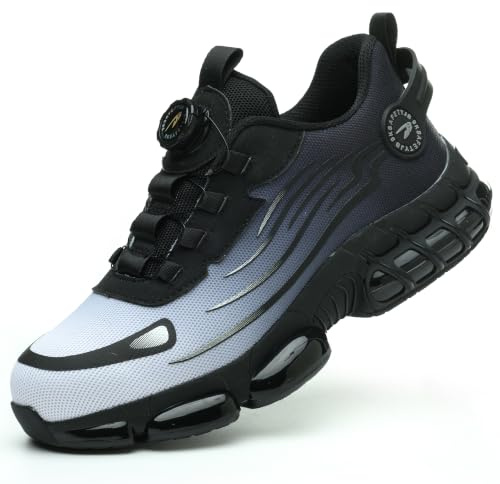 COOU Safety Trainers Men Women Steel Toe Cap Shoes Breathable Air Cushion | Lightweight Safety Shoes Puncture Proof Steel Toe Cap Trainers Swivel Buckle Shoelaces