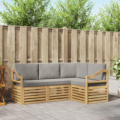 Teenpull Sofagarnitur 4-teilig Weiß Hellgrau aus massivem Akazienholz, 185,5 x 126,5 x 73 cm, wetterfestes Lounge Gartenset mit Sitzgruppe und Polsterkissen für Terrasse und Garten