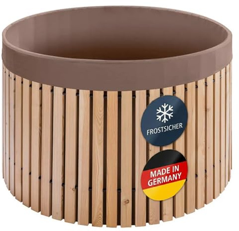 Beckmann Premium Regenfass – Regentonne 1000 Liter aus Lärchenholz – Tauchbecken frostsicher – Wassertank & Wasserfass inkl. Folie, Ø 124x88cm