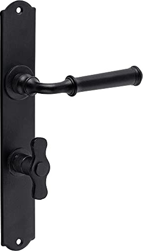 Gedotec Drückergarnitur Eisen Türbeschlag schwarz Türklinke Antik auf Langschild - Romana | Türdrücker für Zimmertür & Innentüren | WC 78 mm - Toiletten | 1 Set - Türgriffe mit Befestigungsmaterial